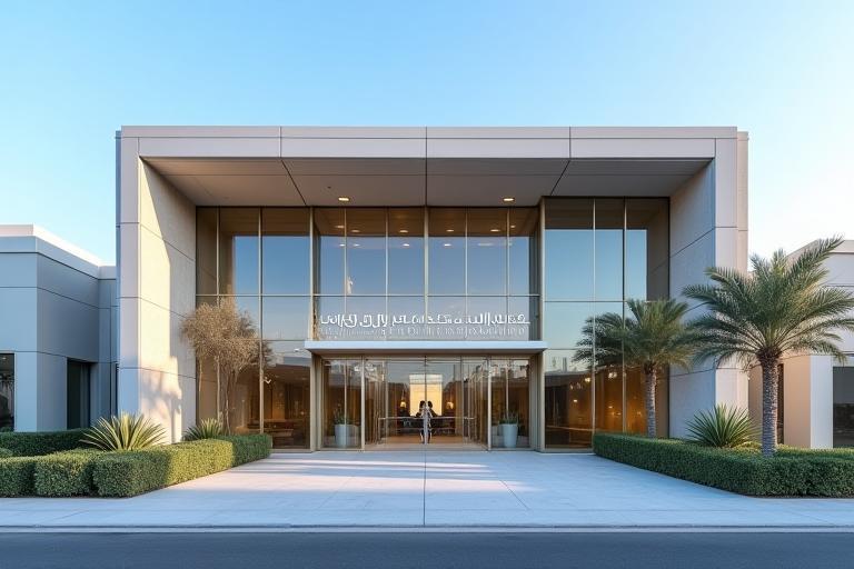 Exterior view of Gulf Light Photography's office building entrance in Lusail, Qatar