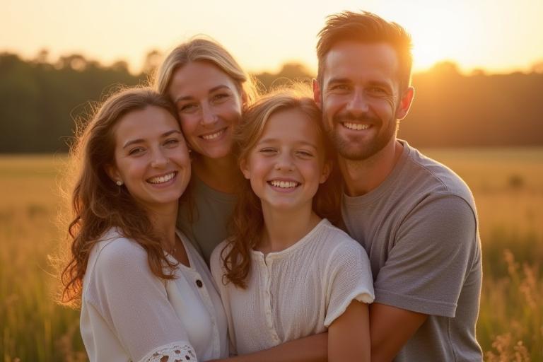 Example family portrait from portfolio: happy family outdoors