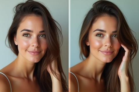 Side-by-side comparison showing professional photo editing and retouching results